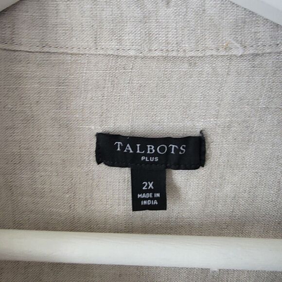 talbots womens shirt size 2X button up 100% linen Beige minimalist Beach - Picture 8 of 9